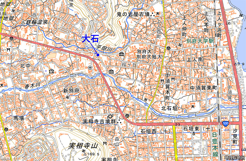 別府市桜ケ丘の大石周辺地図
