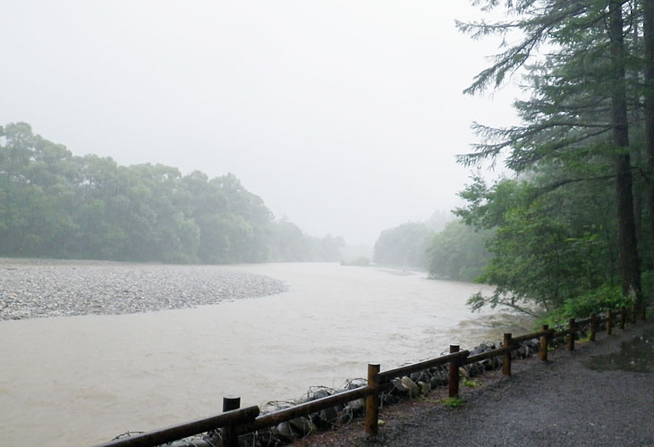 大雨で増水した河川